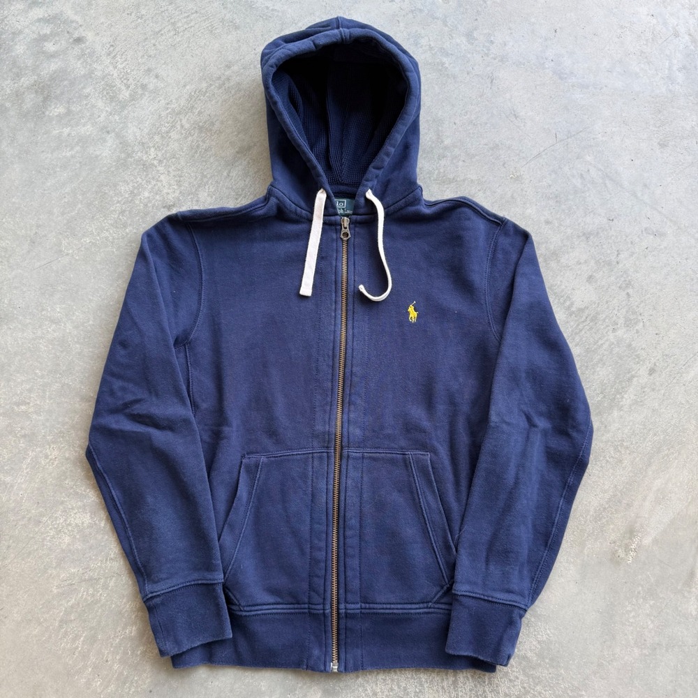 Polo Ralph Lauren Mens Navy Blue Full Zip Waffle Lined Hoodie Sweatshirt Size M